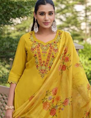 Floral Embroidered Sweetheart Neck Kurta With Salwar & Dupatta 2
