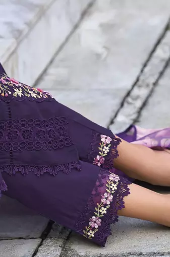 Floral Embroidered Thread Work  Cotton Straight Kurta With Trousers & Dupatta