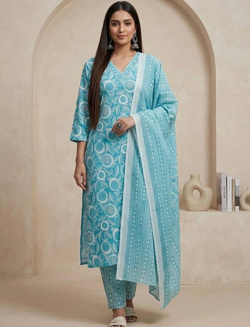 Women Ethnic Motifs Printed Regular Kurta with Trousers & With Dupatta