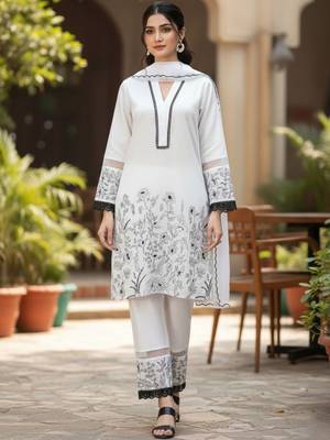 Women Floral Embroidered Regular Thread Work Kurta with Trousers & With Dupatta 1