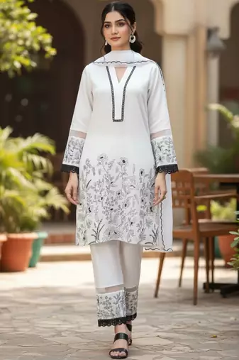 Women Floral Embroidered Regular Thread Work Kurta with Trousers & With Dupatta