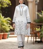 Women Floral Embroidered Regular Thread Work Kurta with Trousers & With Dupatta