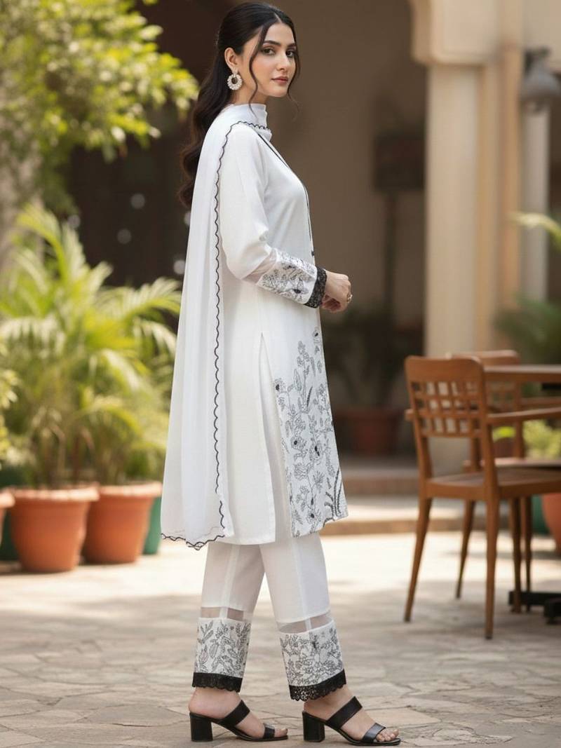 Women Floral Embroidered Regular Thread Work Kurta with Trousers & With Dupatta