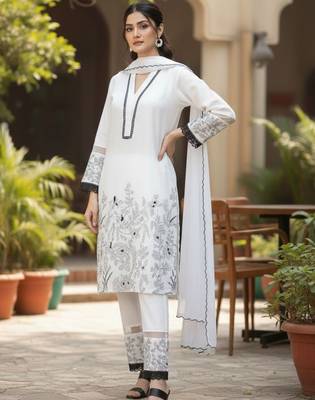 Women Floral Embroidered Regular Thread Work Kurta with Trousers & With Dupatta 6