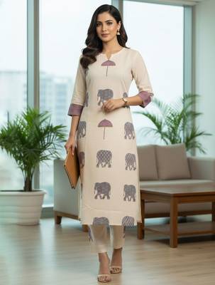 Women Ethnic Motifs Printed Regular  Cotton Kurta with Trousers 1