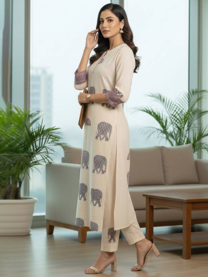 Women Ethnic Motifs Printed Regular  Cotton Kurta with Trousers