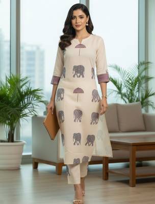 Women Ethnic Motifs Printed Regular  Cotton Kurta with Trousers 4