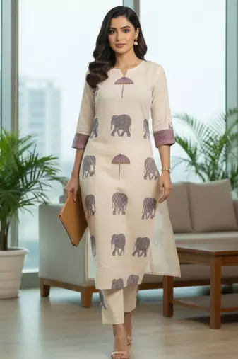 Women Ethnic Motifs Printed Regular Pure Cotton Kurta with Trousers