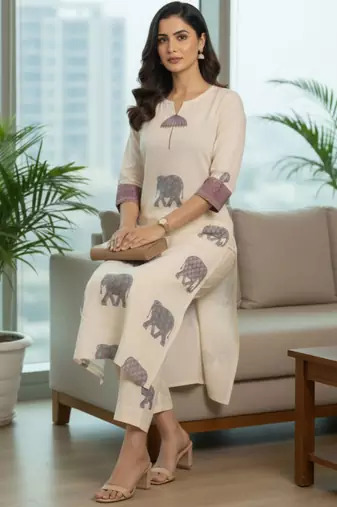 Women Ethnic Motifs Printed Regular Pure Cotton Kurta with Trousers