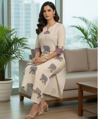 Women Ethnic Motifs Printed Regular  Cotton Kurta with Trousers 6