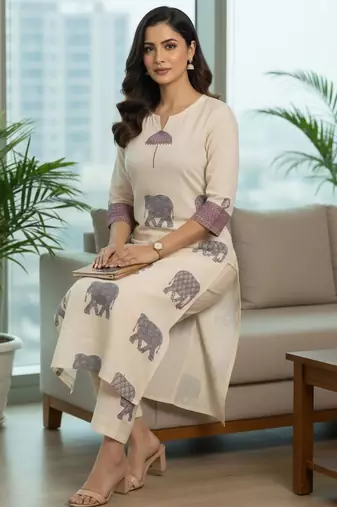 Women Ethnic Motifs Printed Regular Pure Cotton Kurta with Trousers