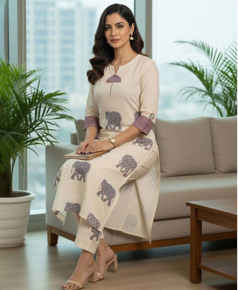Women Ethnic Motifs Printed Regular  Cotton Kurta with Trousers