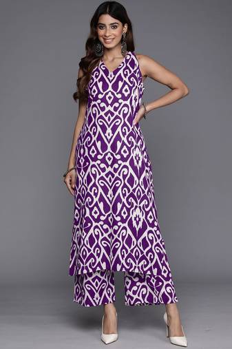 Ethnic Motifs Printed V-Neck Sleeveless  Cotton Kurta & Palazzo