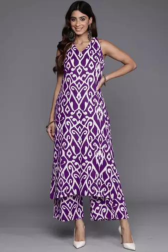 Ethnic Motifs Printed V-Neck Sleeveless  Cotton Kurta & Palazzo