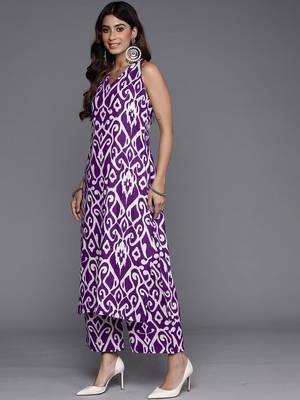Ethnic Motifs Printed V-Neck Sleeveless  Cotton Kurta & Palazzo 3
