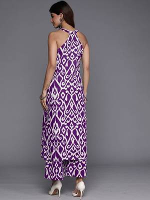 Ethnic Motifs Printed V-Neck Sleeveless  Cotton Kurta & Palazzo 4