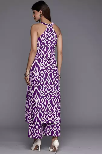 Ethnic Motifs Printed V-Neck Sleeveless  Cotton Kurta & Palazzo