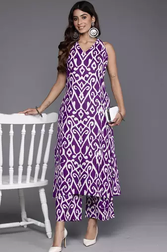 Ethnic Motifs Printed V-Neck Sleeveless  Cotton Kurta & Palazzo