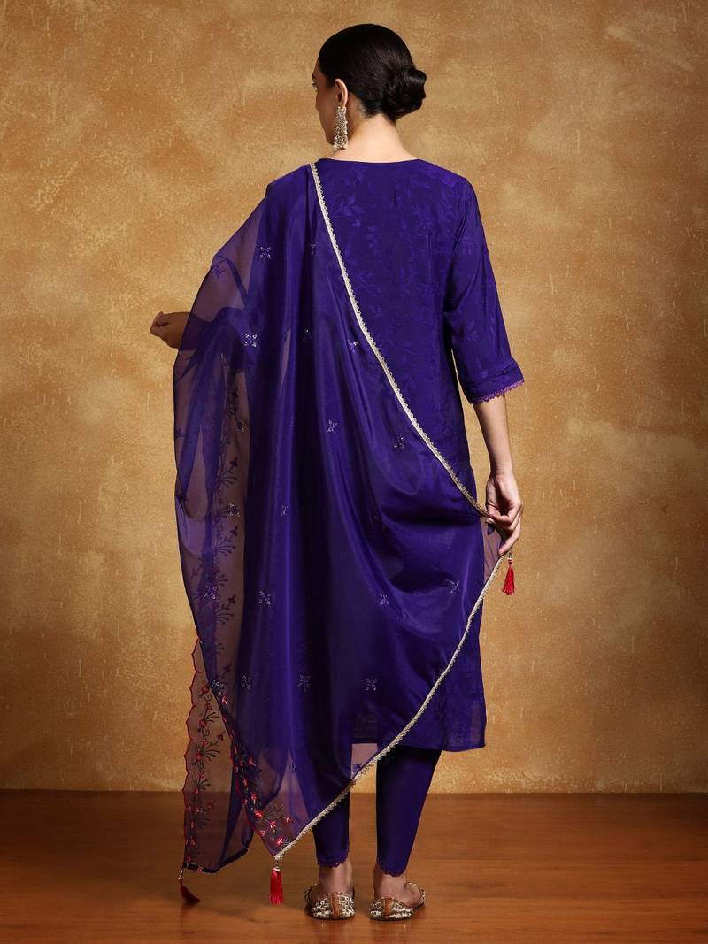 Women Floral Embroidered Regular Kurta with Dhoti Pants & With Dupatta
