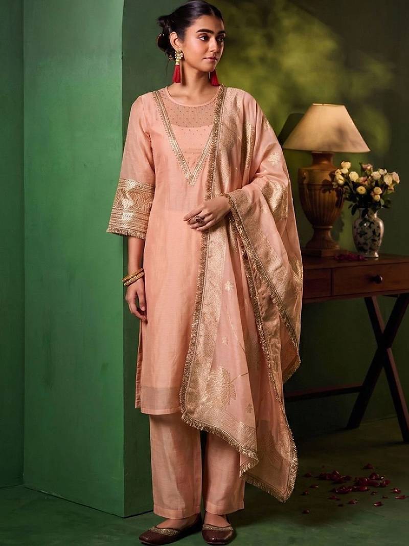 Women Ethnic Motifs Embroidered Regular Kurta with Palazzos & With Dupatta