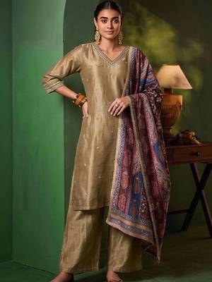 Women Ethnic Motifs Embroidered Regular Thread Work Kurta with Palazzos & With Dupatta 1