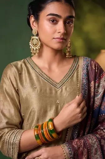 Women Ethnic Motifs Embroidered Regular Thread Work Kurta with Palazzos & With Dupatta