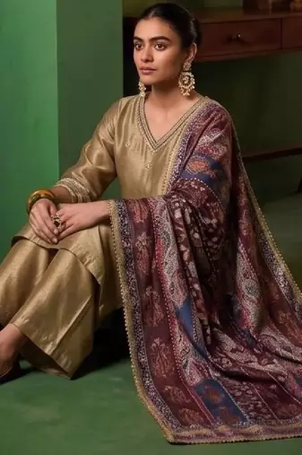 Women Ethnic Motifs Embroidered Regular Thread Work Kurta with Palazzos & With Dupatta