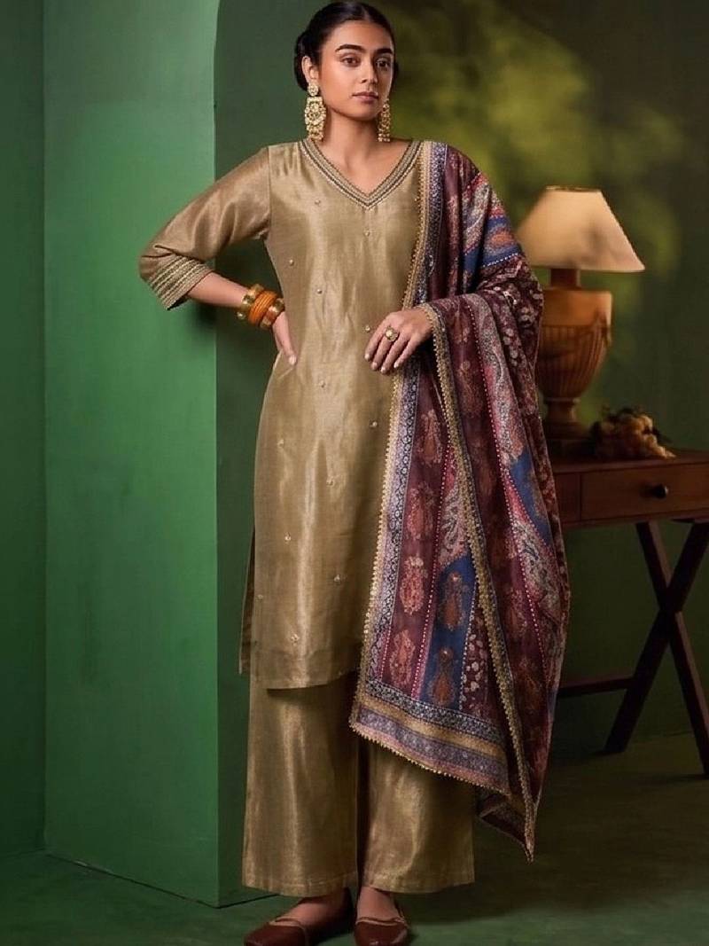 Women Ethnic Motifs Embroidered Regular Thread Work Kurta with Palazzos & With Dupatta