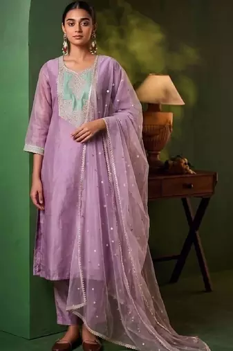 Women Ethnic Motifs Embroidered Regular Thread Work Kurta with Trousers & With Dupatta