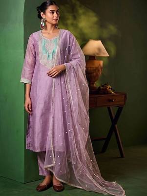 Women Ethnic Motifs Embroidered Regular Thread Work Kurta with Trousers & With Dupatta 7