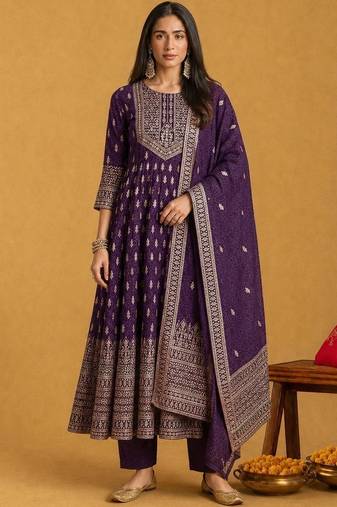 Women Ethnic Motifs Printed Panelled Kurta with Trousers & With Dupatta