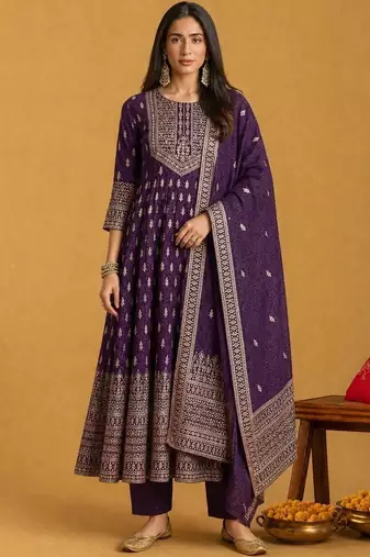 Women Ethnic Motifs Printed Panelled Kurta with Trousers & With Dupatta