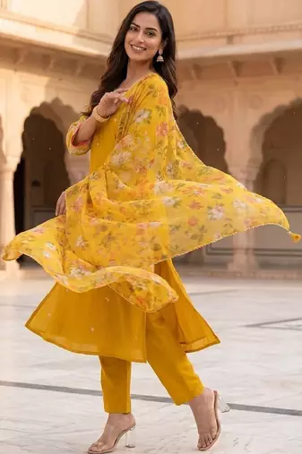 Women Floral Embroidered Regular Thread Work Kurta with Trousers & With Dupatta
