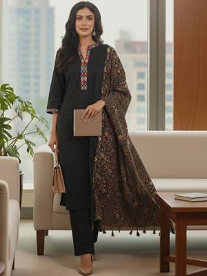 Women Ethnic Motifs Yoke Design Regular Phulkari  Cotton Kurta with Trousers & With Dupatta 3