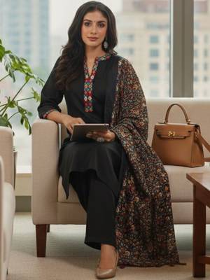 Women Ethnic Motifs Yoke Design Regular Phulkari  Cotton Kurta with Trousers & With Dupatta 4