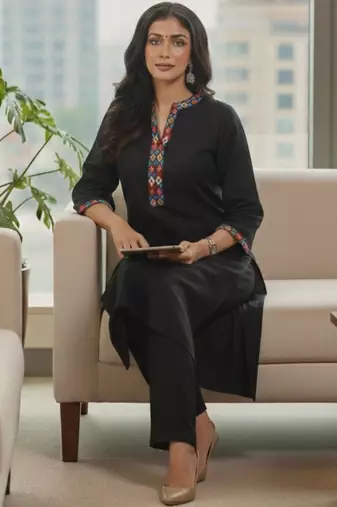 Women Ethnic Motifs Yoke Design Regular Phulkari  Cotton Kurta with Trousers & With Dupatta