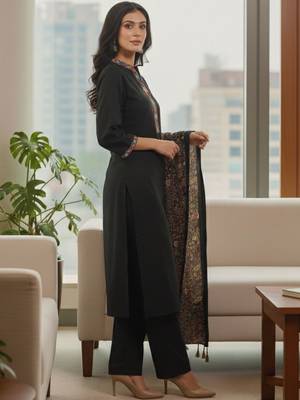 Women Ethnic Motifs Yoke Design Regular Phulkari  Cotton Kurta with Trousers & With Dupatta 7