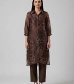 Women Bandhani Printed Regular Chanderi Silk Kurta with Trousers