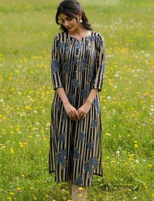 Cotton Striped Printed A Line Kurta With Trouser 1