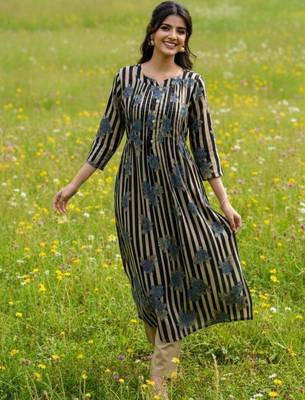 Cotton Striped Printed A Line Kurta With Trouser 6