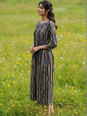 Cotton Striped Printed A Line Kurta With Trouser 7