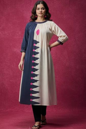 Women Colourblocked Regular Pure Cotton Kurta with Trousers