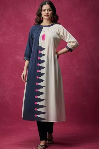 Women Colourblocked Regular  Cotton Kurta with Trousers