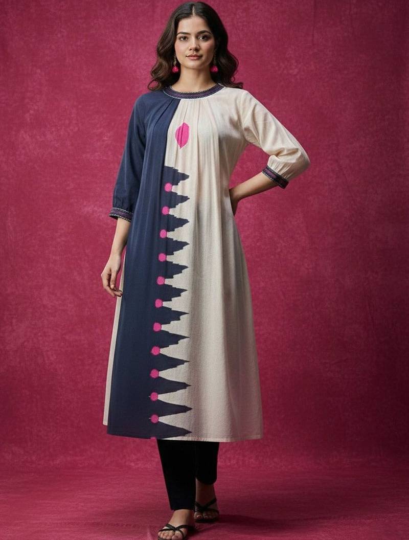 Women Colourblocked Regular  Cotton Kurta with Trousers