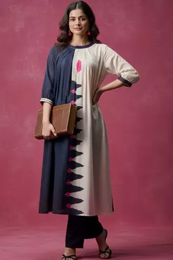 Women Colourblocked Regular  Cotton Kurta with Trousers