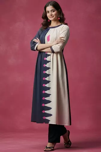 Women Colourblocked Regular  Cotton Kurta with Trousers