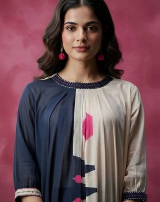 Women Colourblocked Regular  Cotton Kurta with Trousers 6