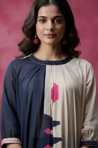 Women Colourblocked Regular  Cotton Kurta with Trousers