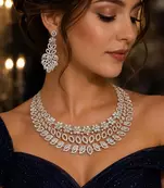 CZ Bridal Necklace and Earrings Set, Silver Crystal Statement Wedding Jewelry