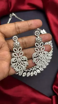CZ Bridal Necklace and Earrings Set, Silver Crystal Statement Wedding Jewelry 3